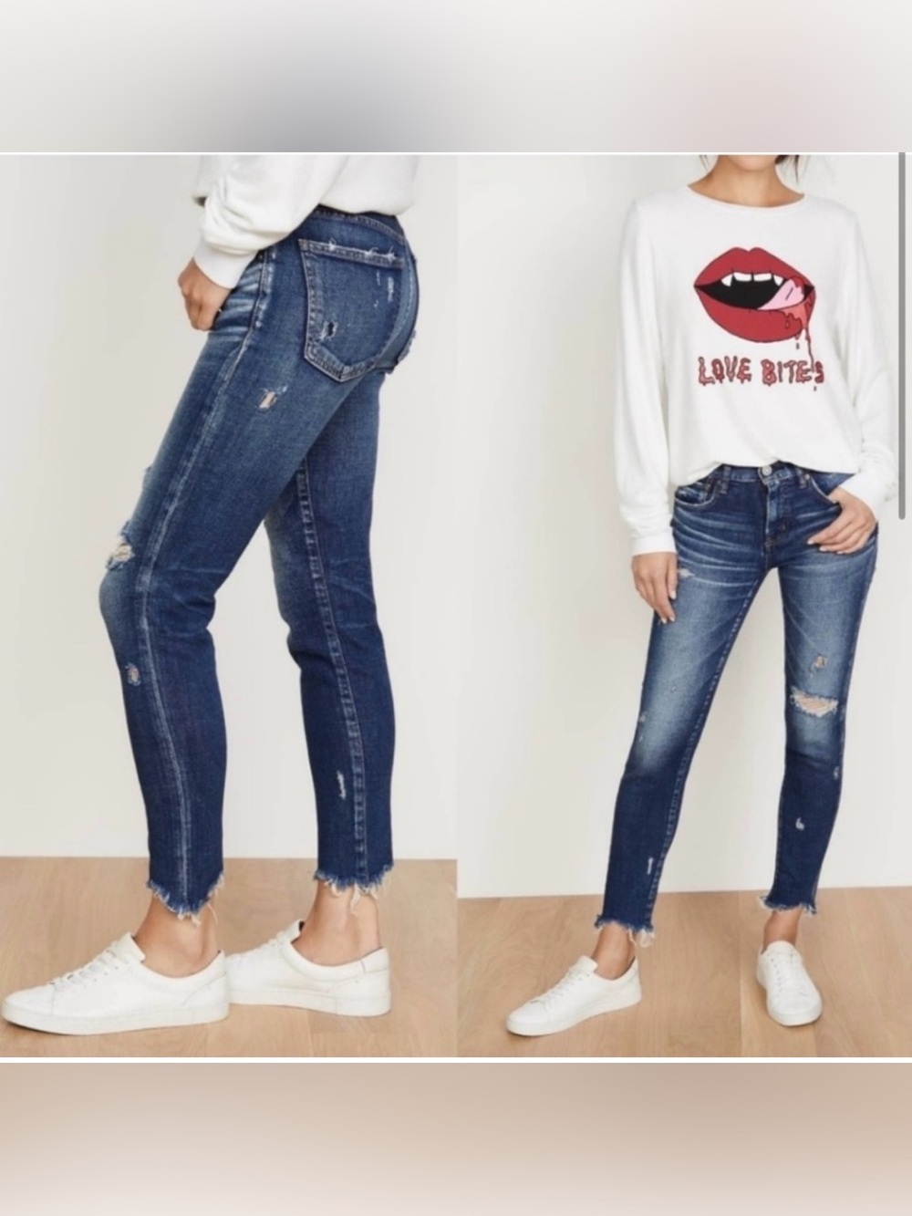 Moussy Denim Women’s Dark Blue Distressed Slim Jeans
